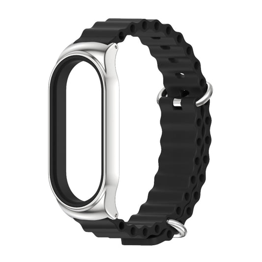 For Xiaomi Mi Band 8 Mijobs CS Case Marine Silicone Breathable Watch Band(Black Silver) by MIJOBS
