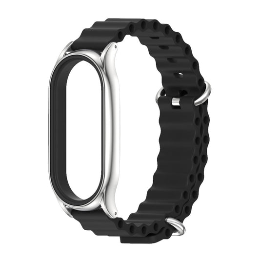 For Xiaomi Mi Band 8 Mijobs Plus Case Marine Silicone Breathable Watch Band(Black Silver) by MIJOBS
