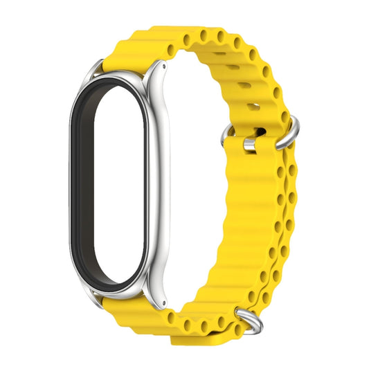 For Xiaomi Mi Band 8 Mijobs Plus Case Marine Silicone Breathable Watch Band(Yellow Silver) by MIJOBS