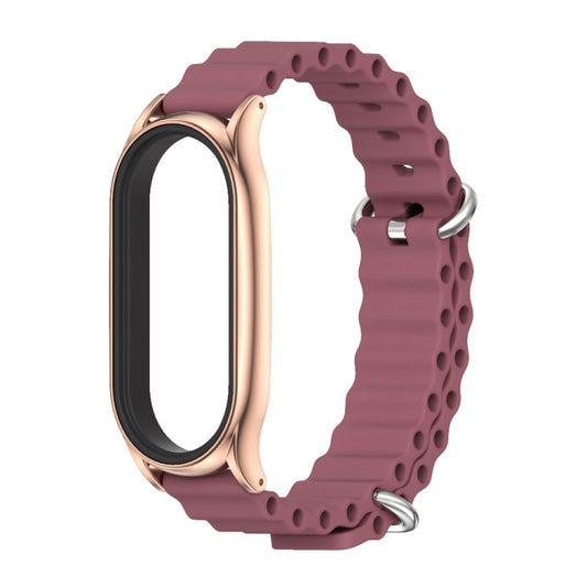 For Xiaomi Mi Band 8 Mijobs Plus Case Marine Silicone Breathable Watch Band(Wine Red Rose Gold) by MIJOBS