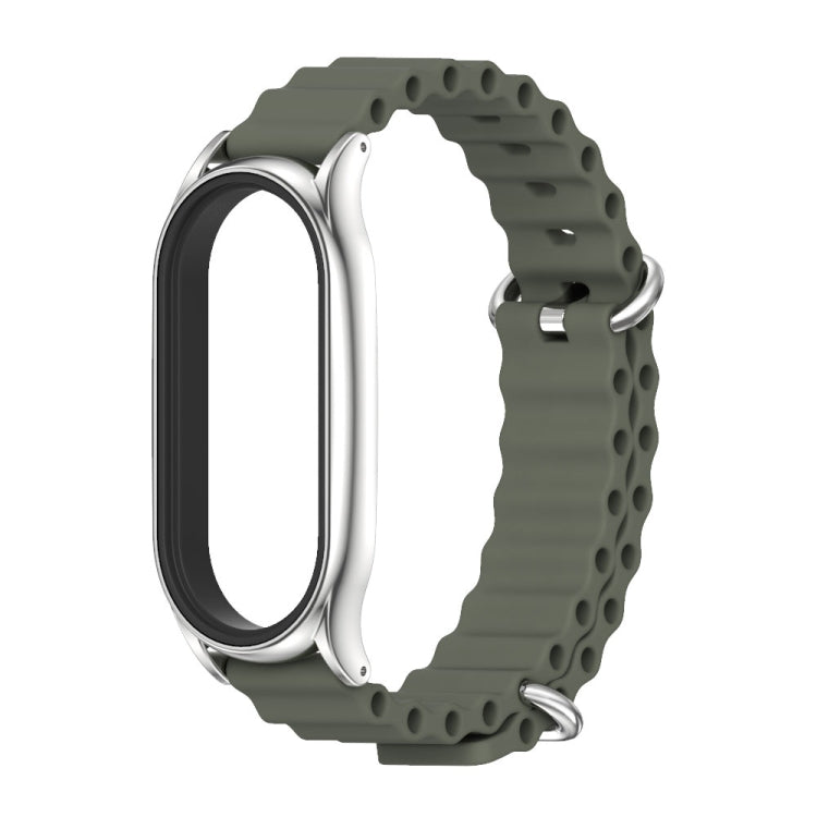 For Xiaomi Mi Band 8 Mijobs Plus Case Marine Silicone Breathable Watch Band(Khaki Green Silver) - Watch Bands by MIJOBS | Online Shopping UK | buy2fix