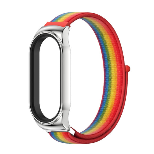 For Xiaomi Mi Band 8 Mijobs CS Case Breathable Nylon Loop Watch Band(Rainbow Silver) by MIJOBS