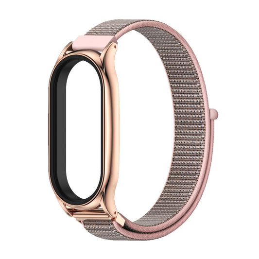 For Xiaomi Mi Band 8 Mijobs Plus Case Breathable Nylon Loop Watch Band(Pink Rose Gold) by MIJOBS