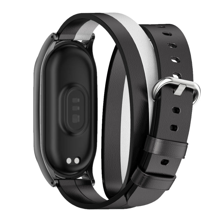 For Xiaomi Mi Band 7 Mijobs Plus Case Double-Loop Leather Watch Band(Black+White) by MIJOBS