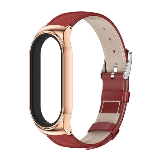 For Xiaomi Mi Band 8 Mijobs CS Case Genuine Leather Top Layer Cowhide Watch Band(Red Rose Gold) by MIJOBS