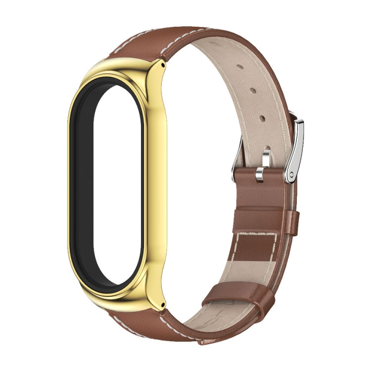 For Xiaomi Mi Band 8 Mijobs CS Case Genuine Leather Top Layer Cowhide Watch Band(Brown Gold) - Watch Bands by MIJOBS | Online Shopping UK | buy2fix