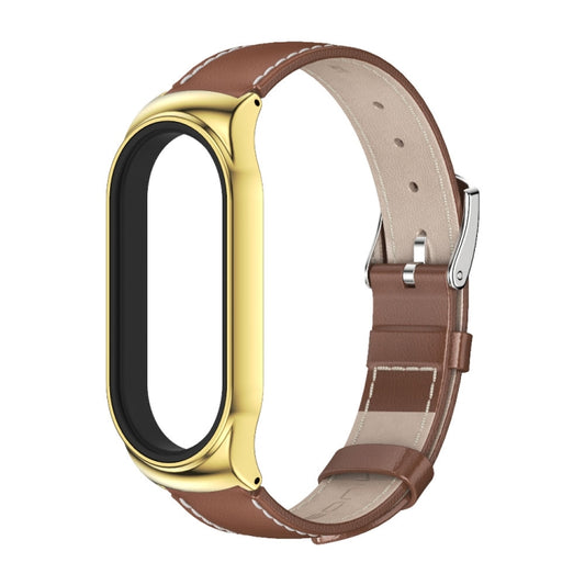 For Xiaomi Mi Band 8 Mijobs CS Case Genuine Leather Top Layer Cowhide Watch Band(Brown Gold) by MIJOBS