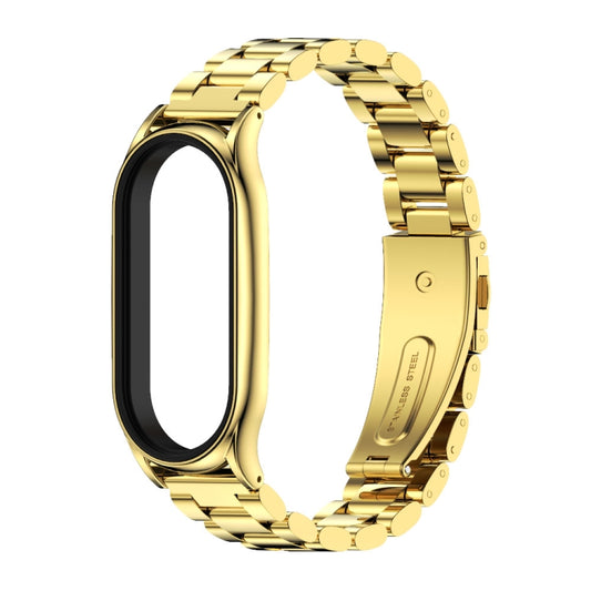 For Xiaomi Mi Band 8 Mijobs Plus Case Three Bead Metal Stainless Steel Watch Band(Gold) by MIJOBS