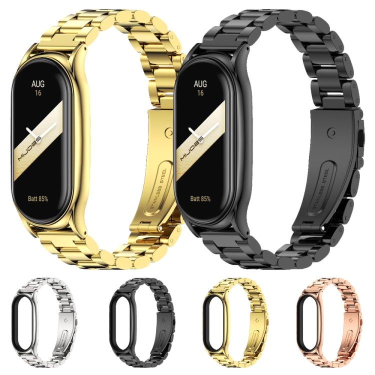 For Xiaomi Mi Band 8 Mijobs Plus Case Three Bead Metal Stainless Steel Watch Band(Black) - Watch Bands by MIJOBS | Online Shopping UK | buy2fix