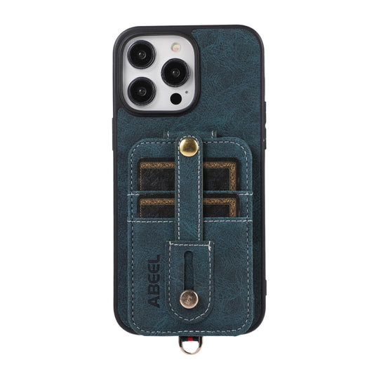 For iPhone 15 Pro Max ABEEL Litchi Texture Card Bag PU Phone Case(Blue) - iPhone 15 Pro Max Cases by buy2fix | Online Shopping UK | buy2fix