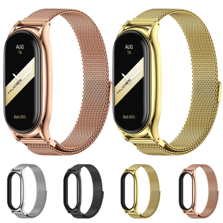 For Xiaomi Mi Band 8 Mijobs Plus Case Milan Magnetic Stainless Steel Watch Band(Rose Gold) by MIJOBS