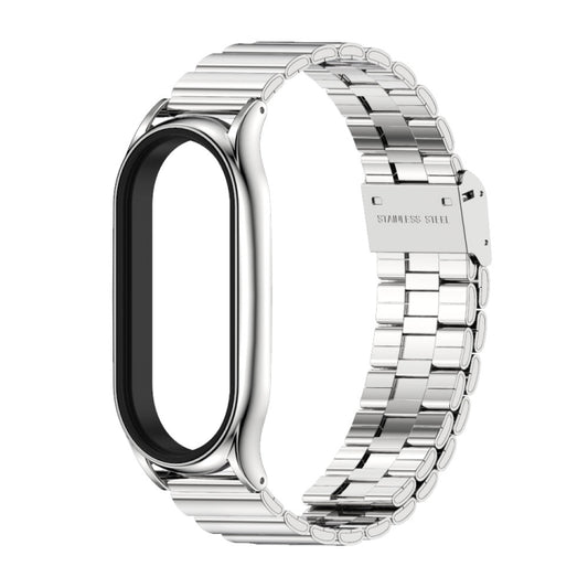 For Xiaomi Mi Band 8 Mijobs Plus Case Bamboo Buckle Metal Watch Band(Silver) by MIJOBS