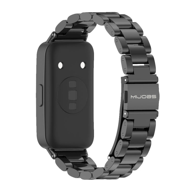 For Huawei Band 8 / 9 / 10 Mijobs Three Bead Bamboo Stainless Steel Watch Band(Black) - Watch Bands by MIJOBS | Online Shopping UK | buy2fix