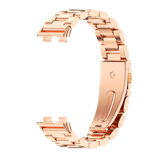 For Huawei Band 8 / 9 / 10 Mijobs Three Bead Bamboo Stainless Steel Watch Band(Rose Gold) by MIJOBS