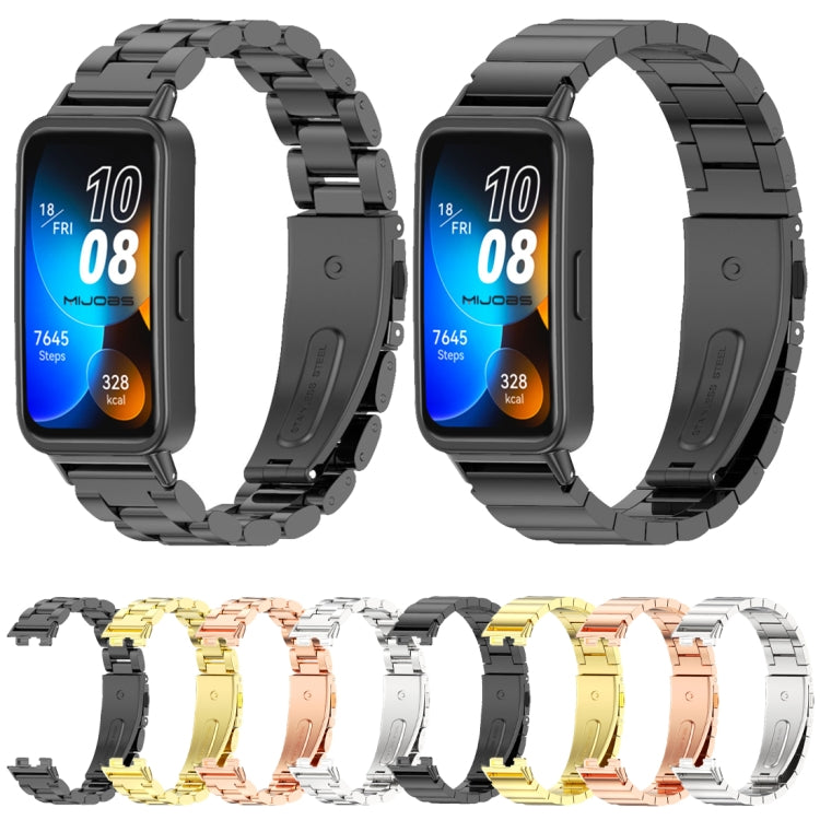 For Huawei Band 8 / 9 / 10 Mijobs Three Bead Bamboo Stainless Steel Watch Band(Black) - Watch Bands by MIJOBS | Online Shopping UK | buy2fix
