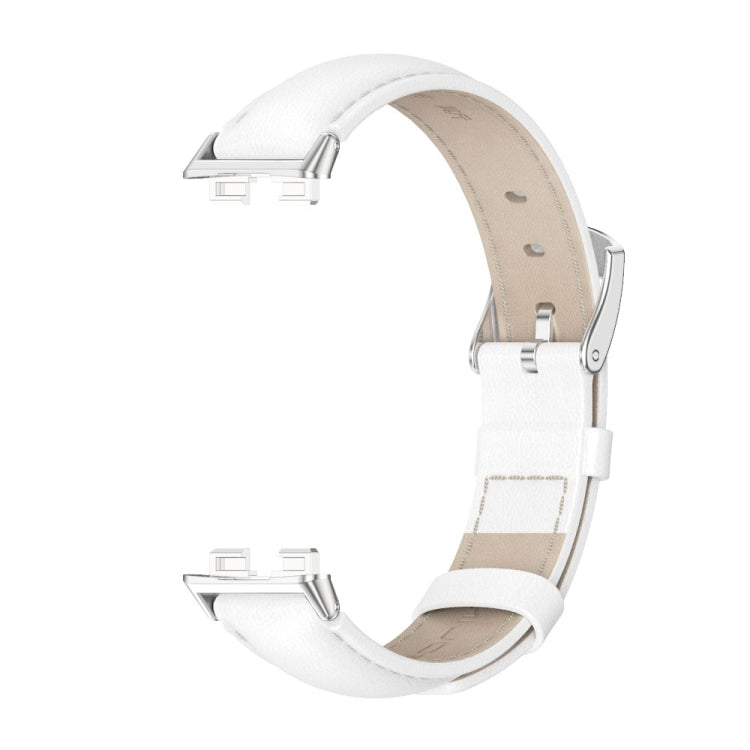 For Huawei Band 8 / 9 / 10 Mijobs Cowhide Leather Watch Band(White Silver) - Watch Bands by MIJOBS | Online Shopping UK | buy2fix