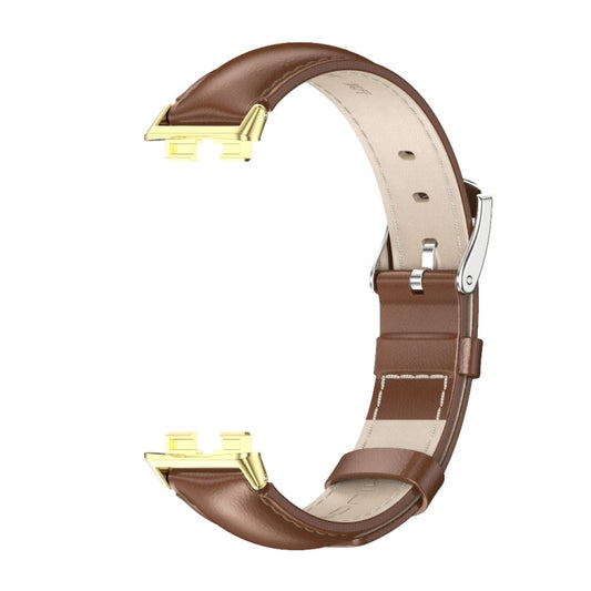 For Huawei Band 8 / 9 / 10 Mijobs Cowhide Leather Watch Band(Brown Gold) by MIJOBS