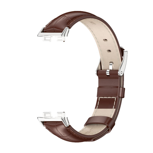 For Huawei Band 8 / 9 / 10 Mijobs Cowhide Leather Watch Band(Bamboo Coffee Silver) by MIJOBS
