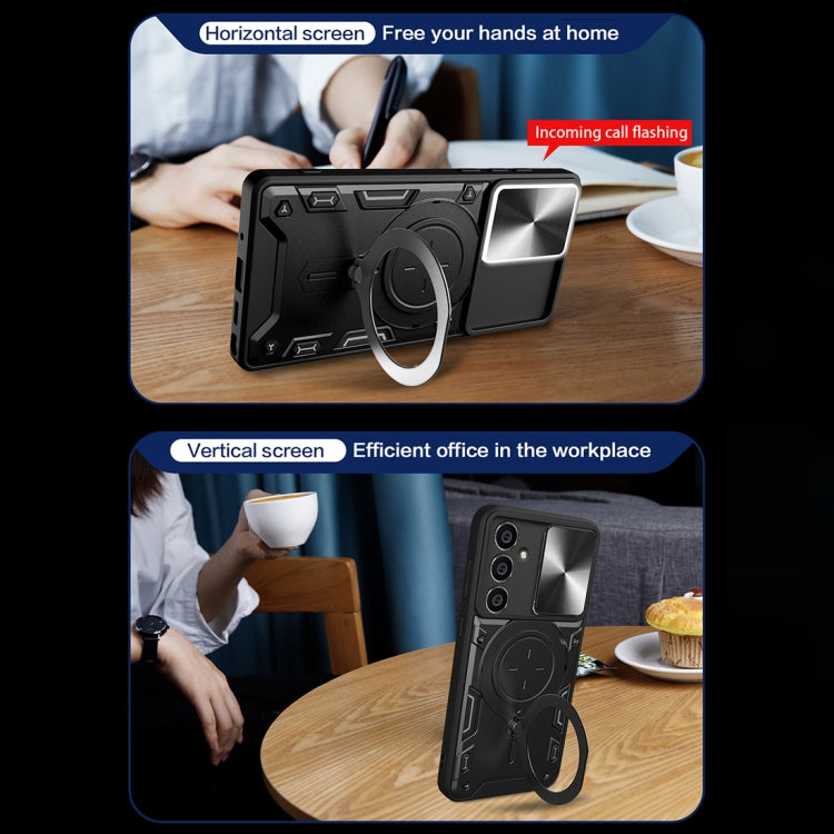 For Samsung Galaxy S23 FE 5G CD Texture Sliding Camshield Magnetic Holder Phone Case(Silver) - Galaxy S23 FE 5G Cases by buy2fix | Online Shopping UK | buy2fix
