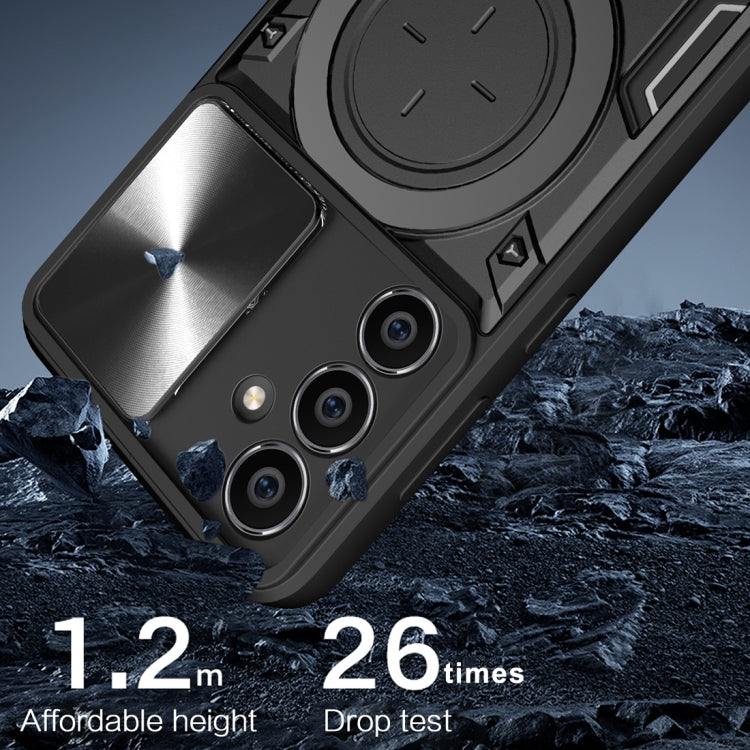 For Samsung Galaxy S23 FE 5G CD Texture Sliding Camshield Magnetic Holder Phone Case(Silver) - Galaxy S23 FE 5G Cases by buy2fix | Online Shopping UK | buy2fix