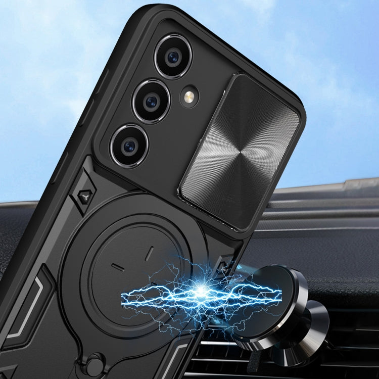 For Samsung Galaxy S23 FE 5G CD Texture Sliding Camshield Magnetic Holder Phone Case(Silver) - Galaxy S23 FE 5G Cases by buy2fix | Online Shopping UK | buy2fix