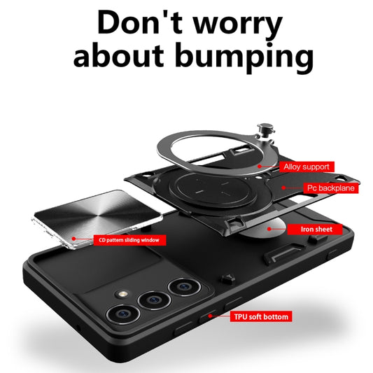 For Samsung Galaxy S23 FE 5G CD Texture Sliding Camshield Magnetic Holder Phone Case(Purple) by buy2fix