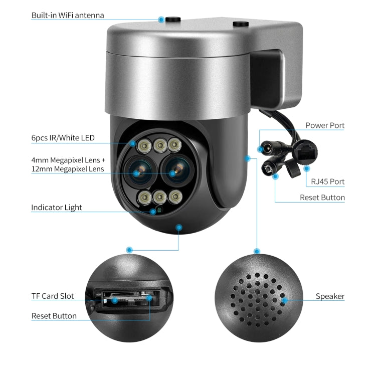 ESCAM G03 2x4MP Dual Lens Zoom 8X Dual Light Source WiFi Camera Support Two-way Voice & Motion Detection(UK Plug) - Wireless Camera by ESCAM | Online Shopping UK | buy2fix