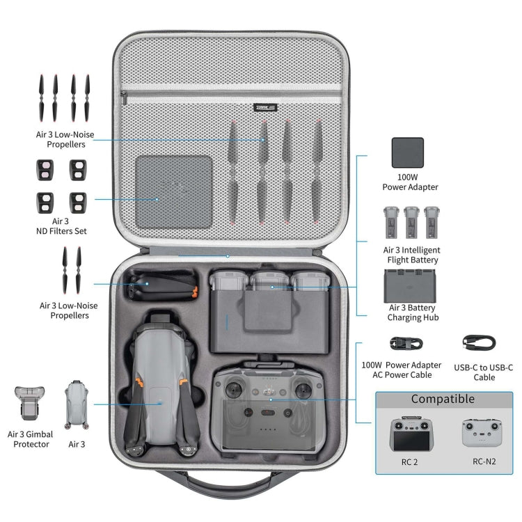 For DJI Air 3 / RC 2 / RC-N2 STARTRC Shoulder Storage Bag PU Handbag(Grey) by STARTRC