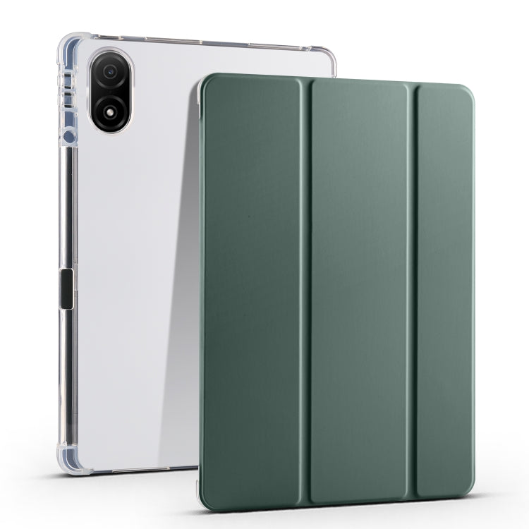 For Honor Pad V8 Pro 3-folding Transparent TPU Smart Leather Tablet Case(Green) - Honor by buy2fix | Online Shopping UK | buy2fix