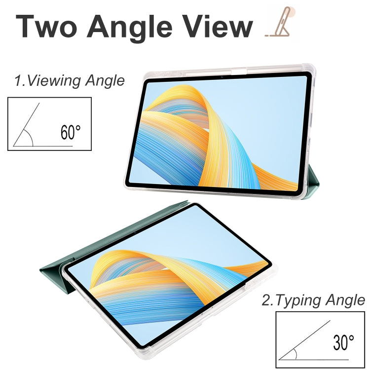 For Honor Pad V8 Pro 3-folding Transparent TPU Smart Leather Tablet Case(Green) - Honor by buy2fix | Online Shopping UK | buy2fix