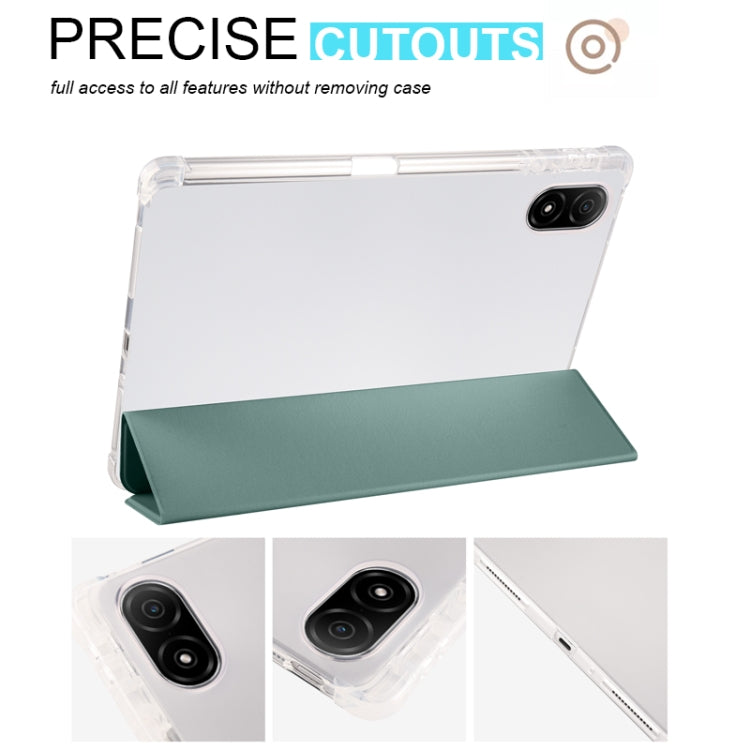 For Honor Pad V8 Pro 3-folding Transparent TPU Smart Leather Tablet Case(Green) - Honor by buy2fix | Online Shopping UK | buy2fix