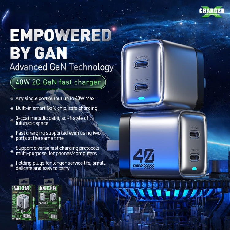 WK WP-U02 40W Dual USB-C / Type-C Interface Gallium Nitride Fast Charger(Silver) by WK