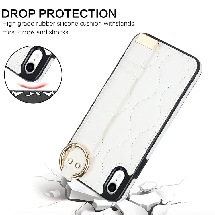 For iPhone XR Non-slip Full Coverage Ring PU Phone Case with Wristband(White) - More iPhone Cases by buy2fix | Online Shopping UK | buy2fix