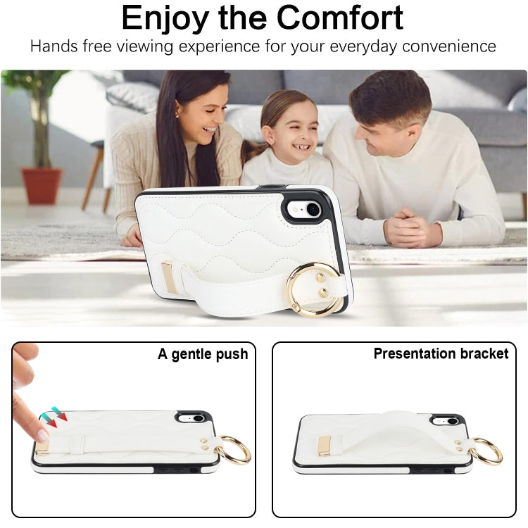 For iPhone XR Non-slip Full Coverage Ring PU Phone Case with Wristband(White) - More iPhone Cases by buy2fix | Online Shopping UK | buy2fix