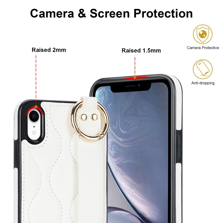 For iPhone XR Non-slip Full Coverage Ring PU Phone Case with Wristband(White) - More iPhone Cases by buy2fix | Online Shopping UK | buy2fix