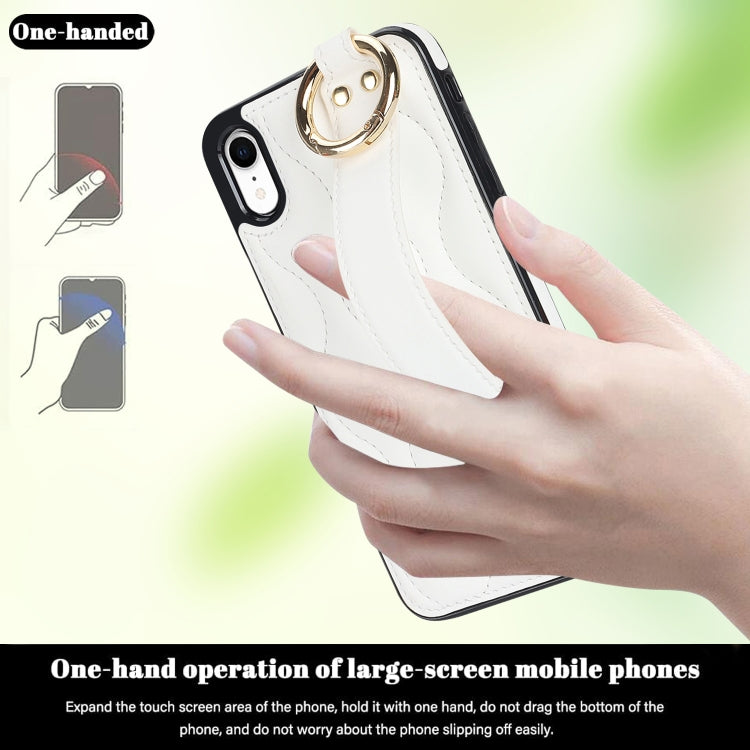 For iPhone XR Non-slip Full Coverage Ring PU Phone Case with Wristband(White) - More iPhone Cases by buy2fix | Online Shopping UK | buy2fix