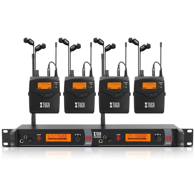 XTUGA RW2080 UHF Wireless Stage Singer In-Ear Monitor System 4 BodyPacks(EU Plug) - Microphone by XTUGA | Online Shopping UK | buy2fix