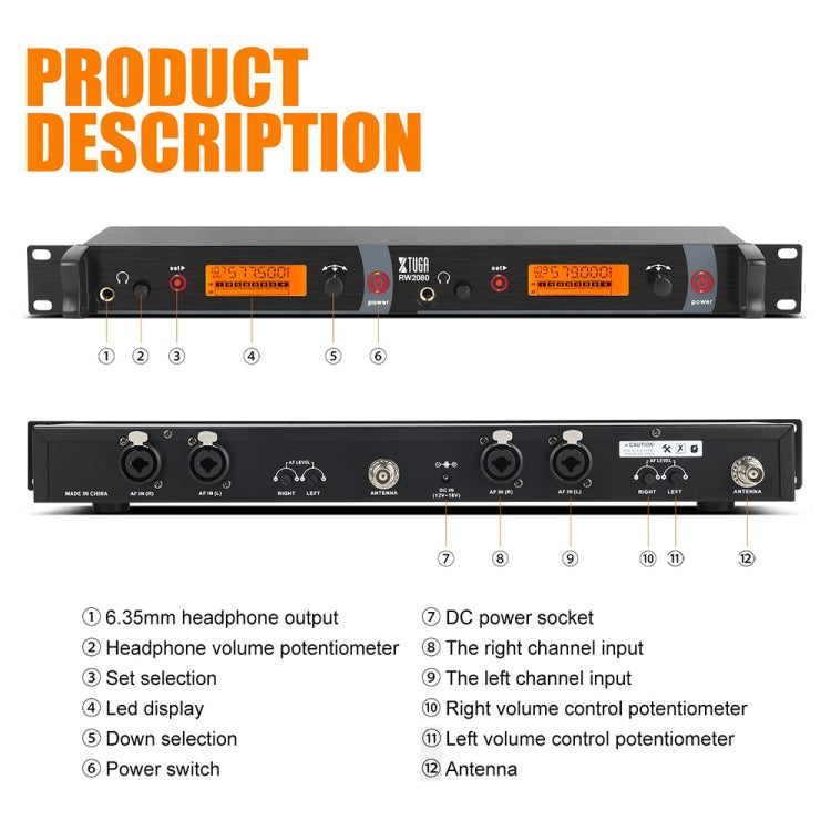 XTUGA RW2080 UHF Wireless Stage Singer In-Ear Monitor System 4 BodyPacks(EU Plug) - Microphone by XTUGA | Online Shopping UK | buy2fix