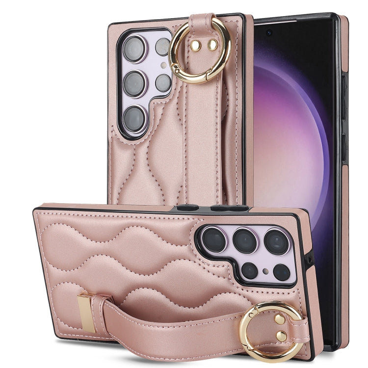 For Samsung Galaxy S23 Ultra Non-slip Full Coverage Ring PU Phone Case with Wristband(Rose Gold) - Galaxy S23 Ultra 5G Cases by buy2fix | Online Shopping UK | buy2fix