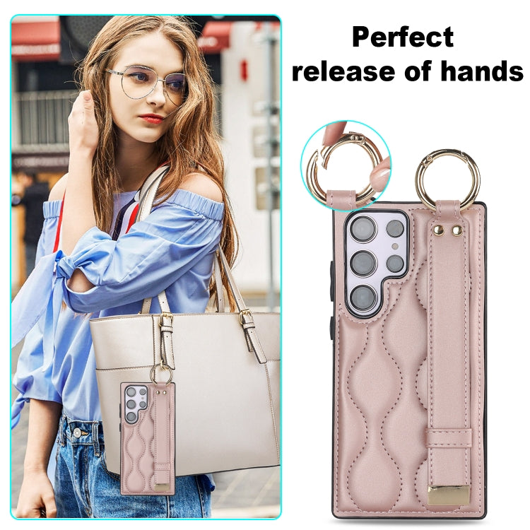 For Samsung Galaxy S23 Ultra Non-slip Full Coverage Ring PU Phone Case with Wristband(Rose Gold) - Galaxy S23 Ultra 5G Cases by buy2fix | Online Shopping UK | buy2fix