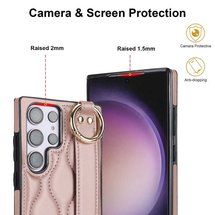 For Samsung Galaxy S23 Ultra Non-slip Full Coverage Ring PU Phone Case with Wristband(Rose Gold) - Galaxy S23 Ultra 5G Cases by buy2fix | Online Shopping UK | buy2fix