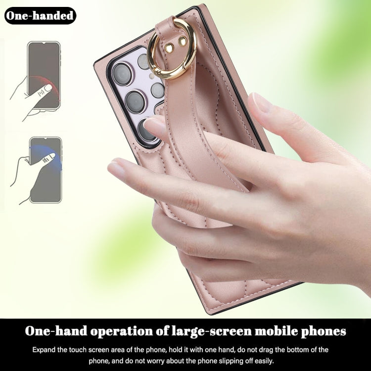For Samsung Galaxy S23 Ultra Non-slip Full Coverage Ring PU Phone Case with Wristband(Rose Gold) - Galaxy S23 Ultra 5G Cases by buy2fix | Online Shopping UK | buy2fix