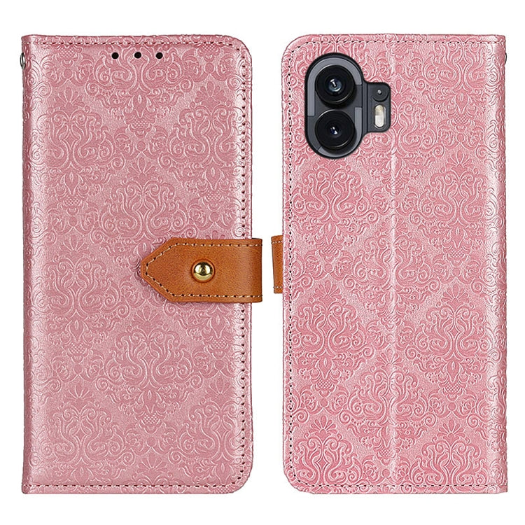 For Nothing Phone 2 European Floral Embossed Leather Phone Case(Pink) - Nothing Cases by buy2fix | Online Shopping UK | buy2fix