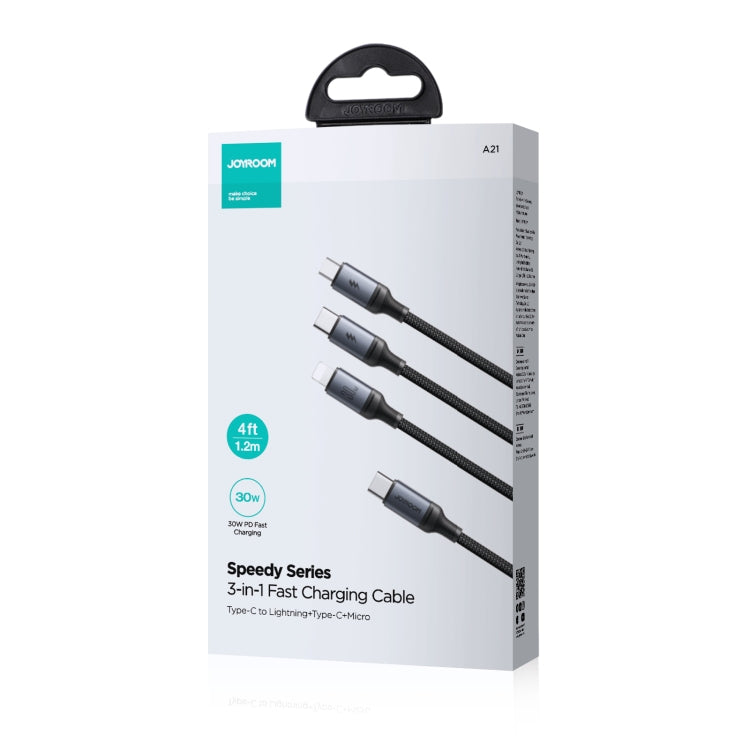 JOYROOM A21 30W Type-C to 8 Pin+Type-C+Micro USB 3 in 1 Charging Cable, Length: 1.2m(Black) - Multifunction Cable by JOYROOM | Online Shopping UK | buy2fix