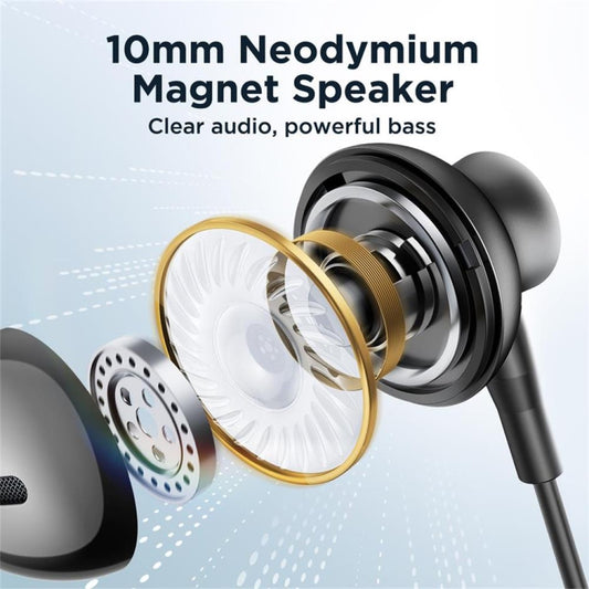 JOYRO0M JR-EC07 Type-C Metal Half In-Ear Wired Earphone, Length: 1.2m(Black) by JOYROOM