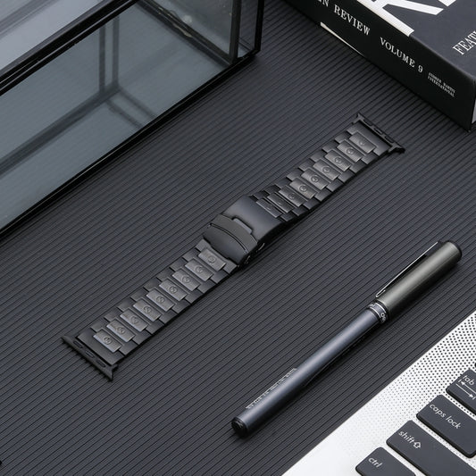 For Apple Watch SE 2022 44mm Safety Buckle Titanium Steel Watch Band(Black) by buy2fix