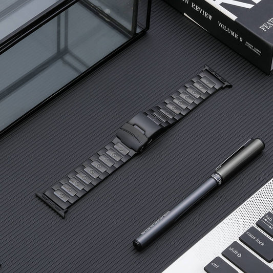 For Apple Watch Series 3 42mm Safety Buckle Titanium Steel Watch Band(Black) by buy2fix