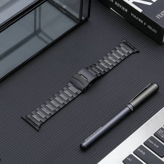 For Apple Watch SE 2023 40mm Safety Buckle Titanium Steel Watch Band(Black) by buy2fix