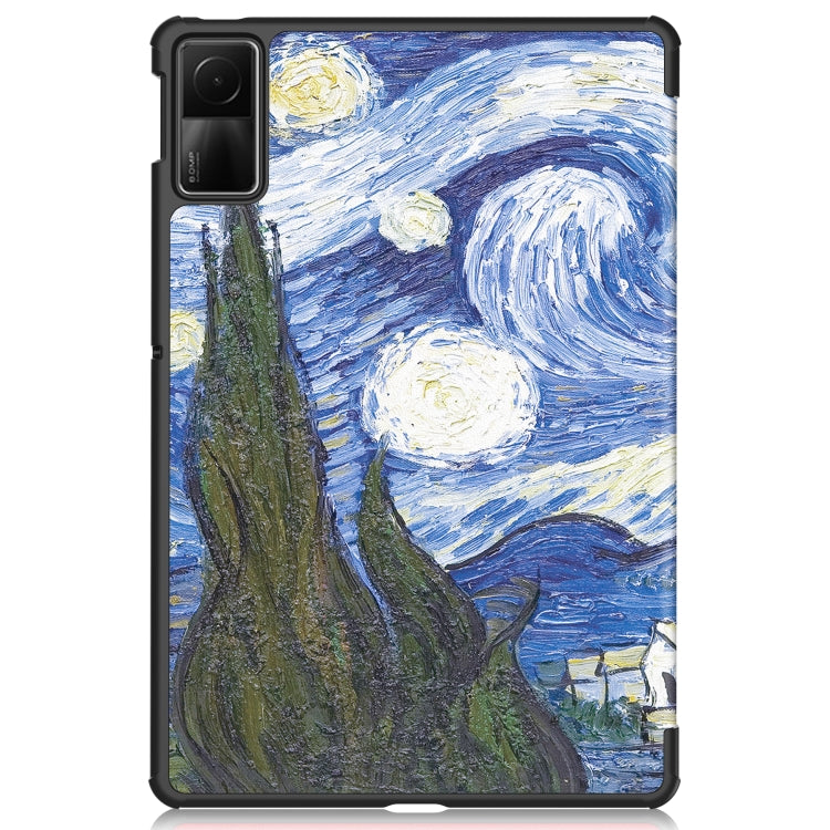 For Xiaomi Redmi Pad SE Custer Painted 3-Fold Holder Smart Leather Tablet Case(Starry Sky) - More Tablet Cases by buy2fix | Online Shopping UK | buy2fix