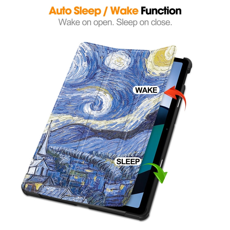 For Xiaomi Redmi Pad SE Custer Painted 3-Fold Holder Smart Leather Tablet Case(Starry Sky) - More Tablet Cases by buy2fix | Online Shopping UK | buy2fix